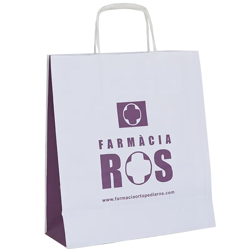 Bolsa de papel con asa rizada personalizada farmàcia ros por castelpack